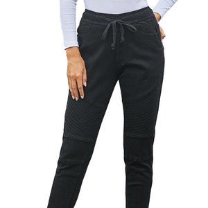 Black Elastic Waistband Drawstring Denim Pants